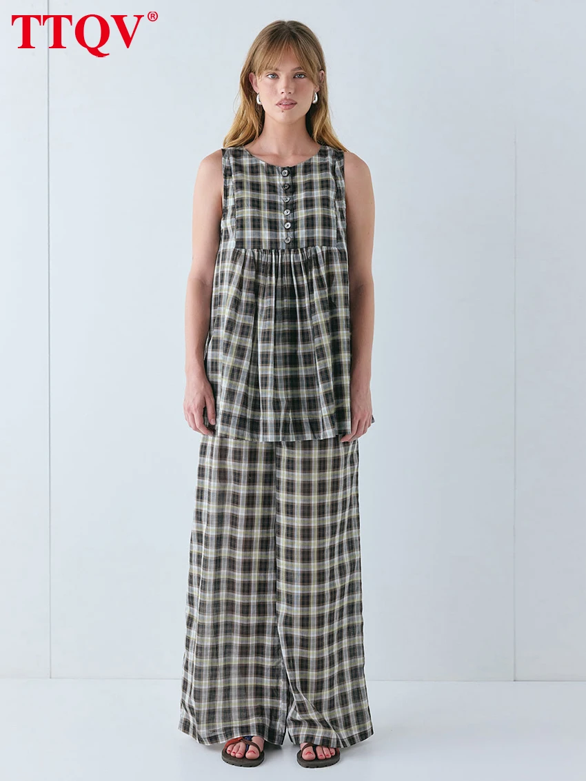 

TTQV Fashion Loose Black Palid Trousers Sets Woman 2 Pieces 2026 Summer Sleeveless Tank Top With High Waist Pants Set Female