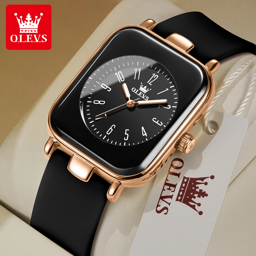 

OLEVS 9961 Original Quartz Watch for Women Fashion Silicone Strap Square Digital Dial Waterproof Luminous Ladies Wrist Clock Hot