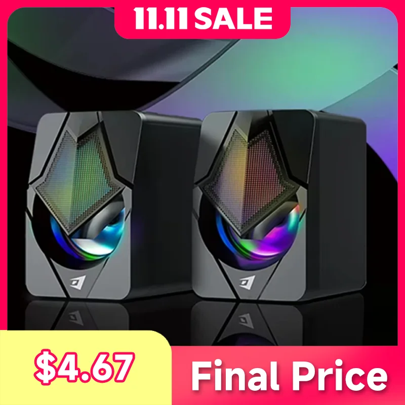 

S8 Desktop Office Plastic USB 2.0 Wired Speaker Portable Computer 7-Color LED Light Digital Audio Speaker