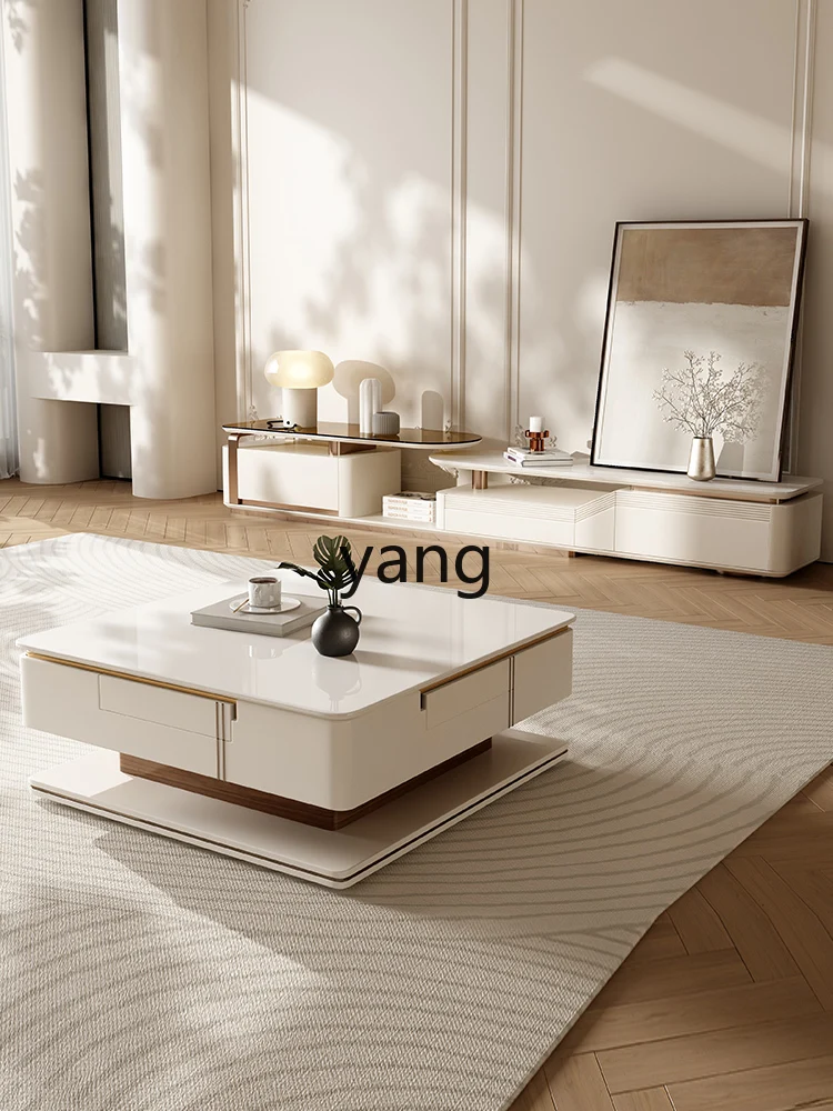Yjq，Lifting Coffee Table Mahjong Table Stone Plate Dining Table Dual-Purpose in One Living Room Small Apartment Multi-Functional