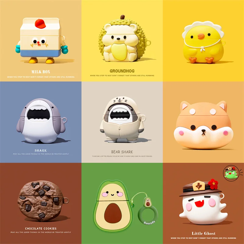 ل Airpods 4 حافظة ثابتة لابل Airpods 1 2 3 Pro 2 حقيبة سماعة الاذن لطيف شحن لاسلكي سماعة غطاء الكرتون