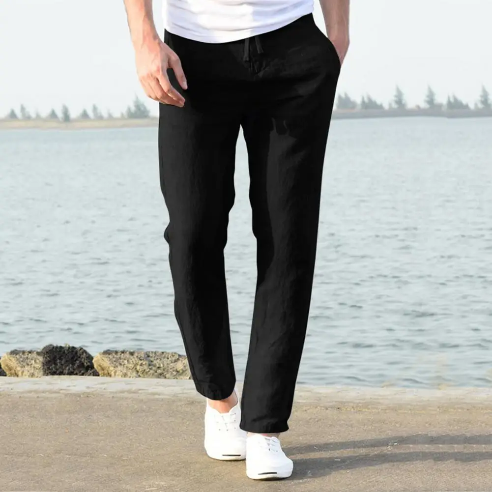 Men Pants Comfy Track Pants Quick Drying Side Pockets  Stylish Solid Color Side Pockets Men Pants