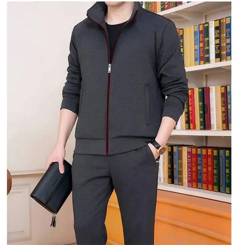 Mens Casual Tracksuits Sportswear Jackets + Pants Two Piece Sets Male Fashion Solid Jogging Suit Men Outfits Gym Clothes Fitness