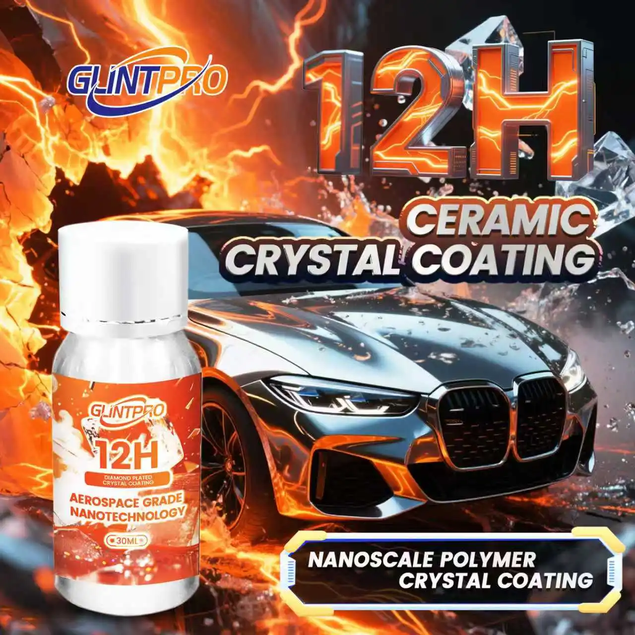 12H Ceramic Crystal Coating With Self Healing and UV Track Technology Car Detailing Professionals 10+ Years of Protection(30ml)