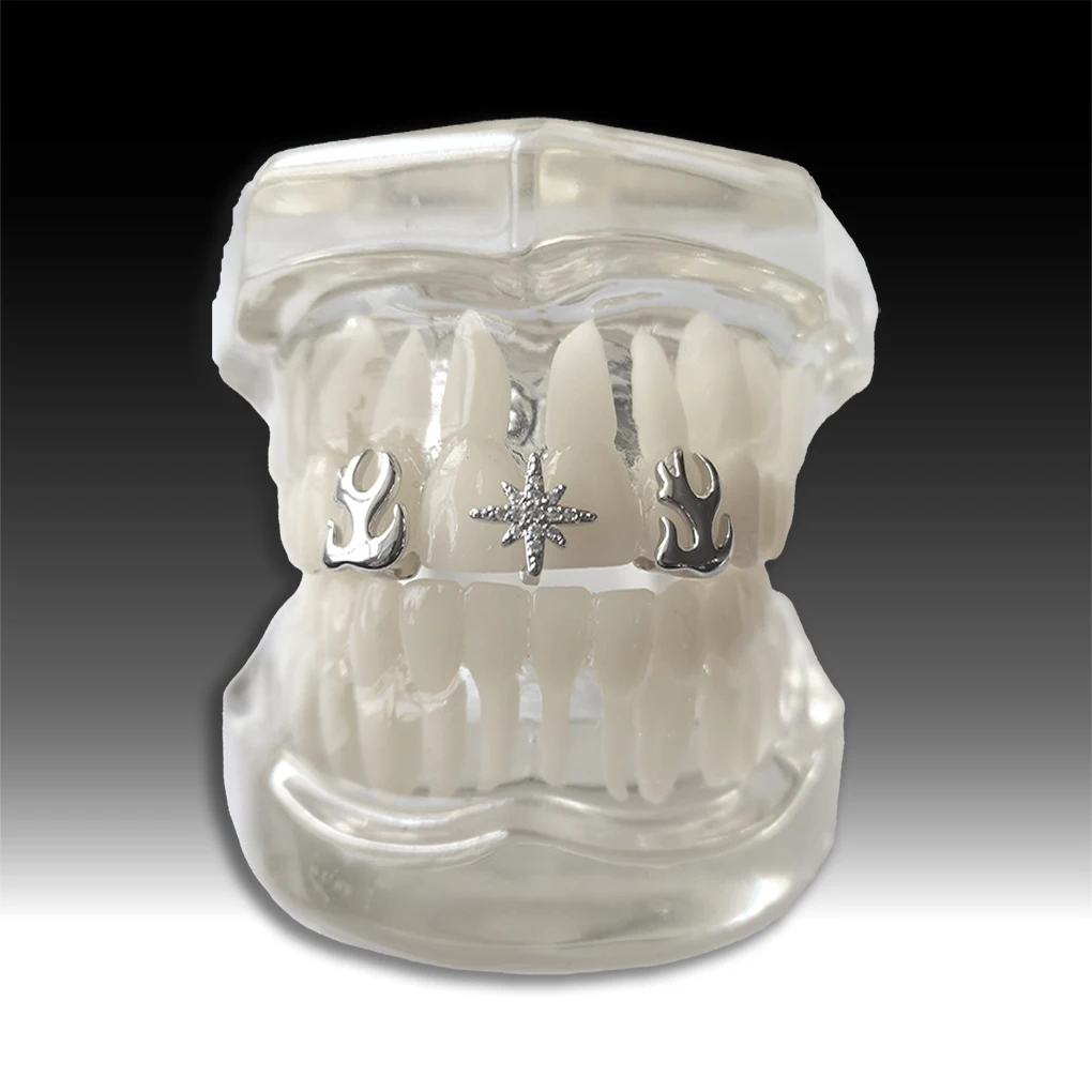 Hip-Hop Teeth Accessories: Double Flame/Four-Pointed Star Teeth Decoration, Suitable For Both Men And Women, Holiday Party Gifts