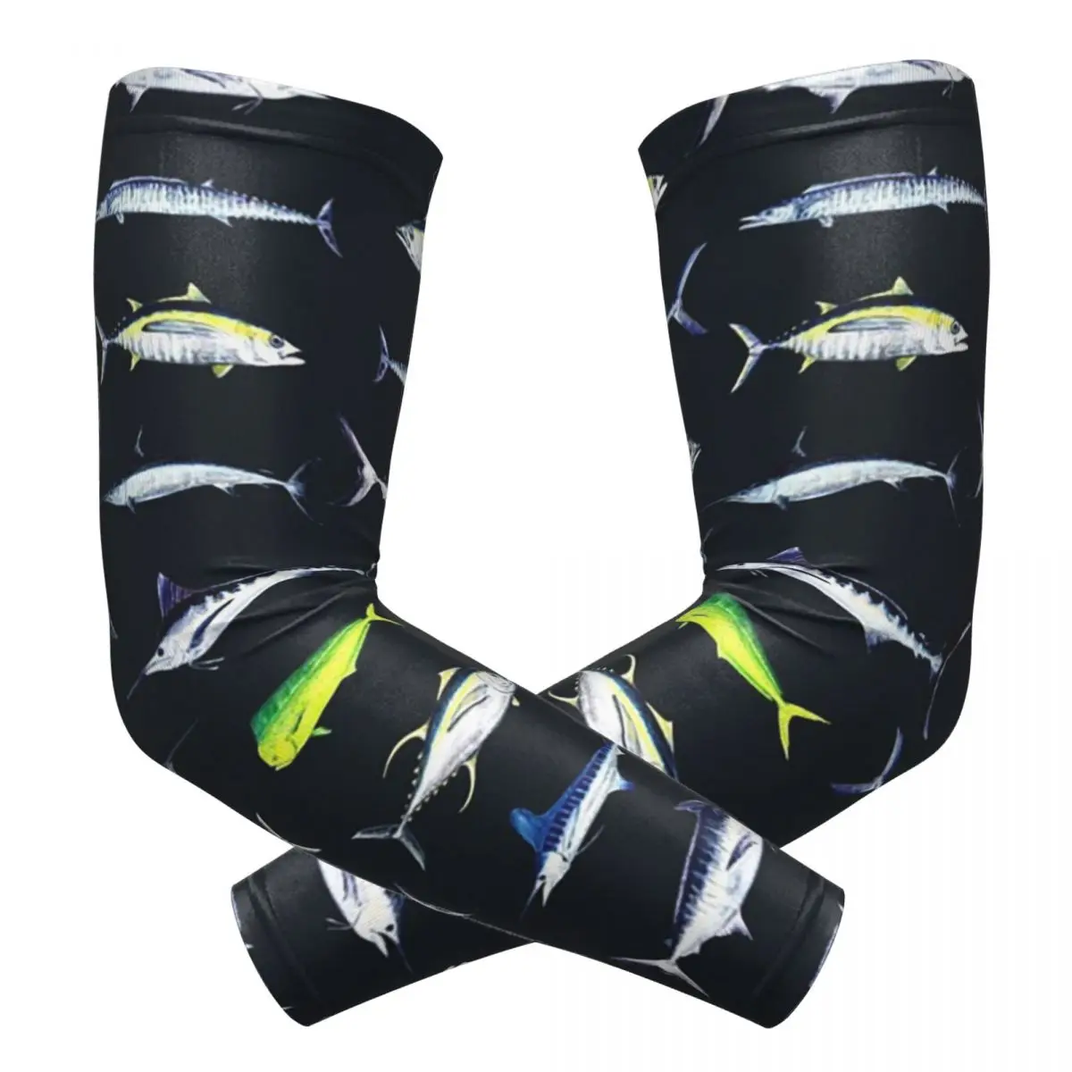 SPORTFISH Pattern Dark Navy Blue BlackYellowfin Tuna Outdoor Arm Sleeves Sun UV Protection Cover Summer Cycling Tattoo Sleeves