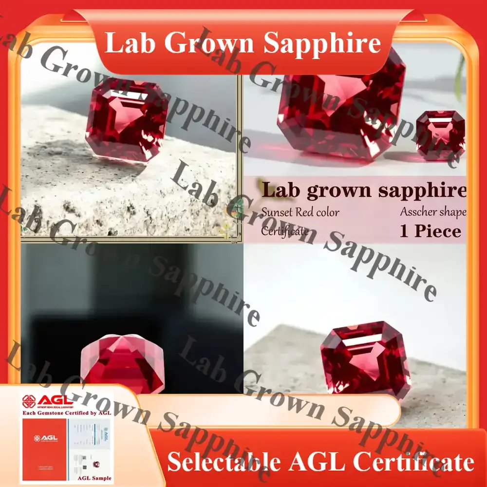 

Лабораторно выращенный сапфир огранки Ашер, цвет закатного красного, для изготовления ювелирных изделий: основные материалы для колец, подвесок, ожерелий, серег.
