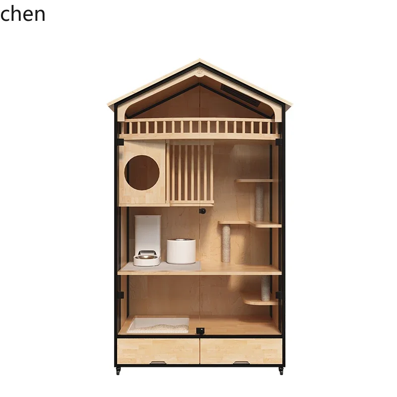 cat villa house cat cage rubber solid wood luxury cage three-layer panoramic view