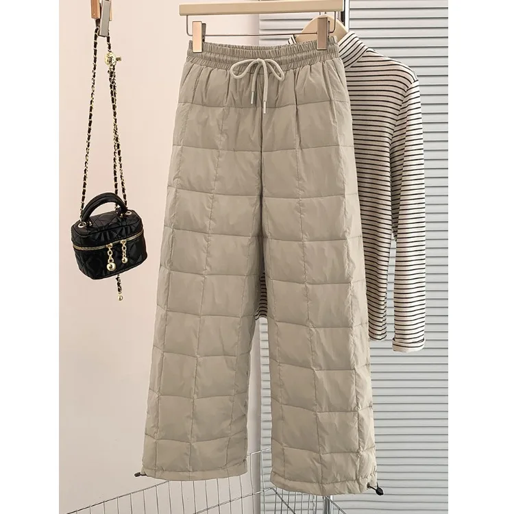 Capispalla da donna Gamba dritta Dstring Pantaloni in cotone leggero Colore puro Elastico in vita Pantaloni invernali Bule Faionable