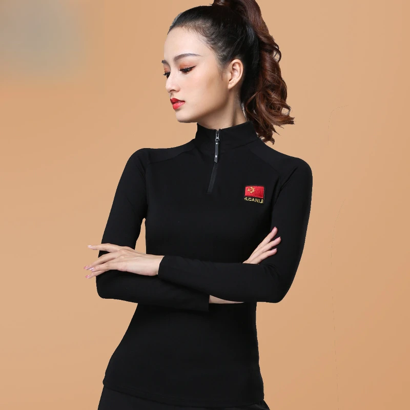 여성용 성인 라틴 댄스 탑 긴 소매 가을 겨울 공연 의상 볼룸 모던 스탠다드 댄스용