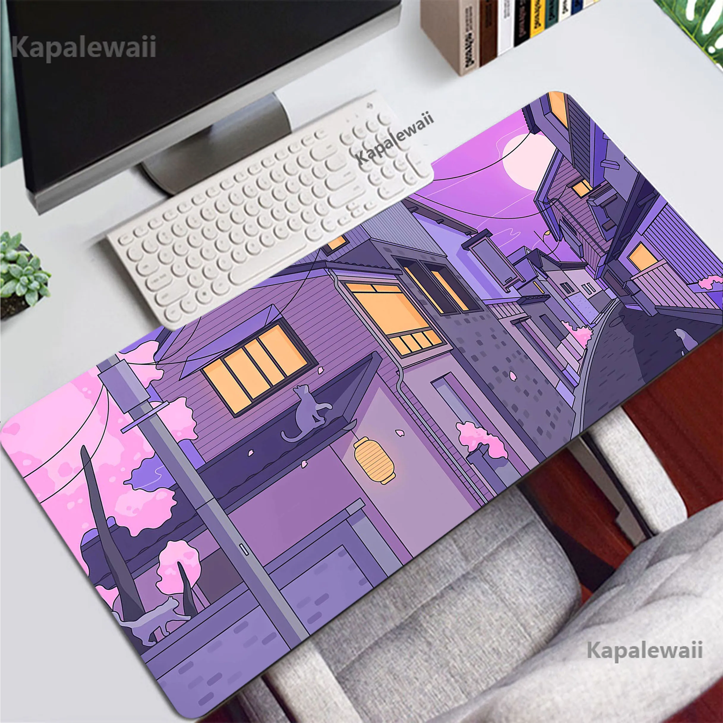 

Colorful Kawaii Cat Scenery Mousepad Gaming Speed Keyboard Pads Mouse Pad XXL Rubber Carpet Locked Edge Mouse Mat 900x400mm