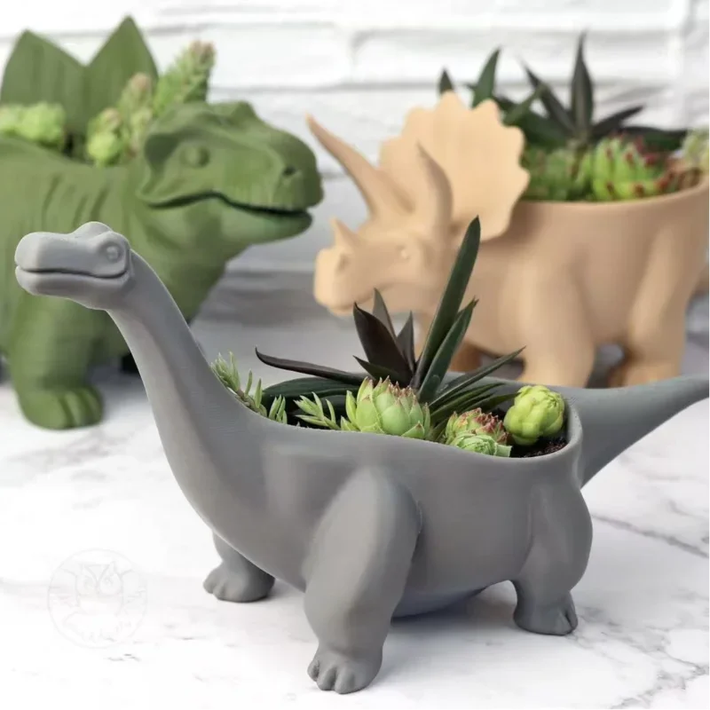 3D Printed Dinosaur Shape Succulent Planter Unique Mini Cactus Flower Pot for Indoor Plants Home Office Garden Decorations