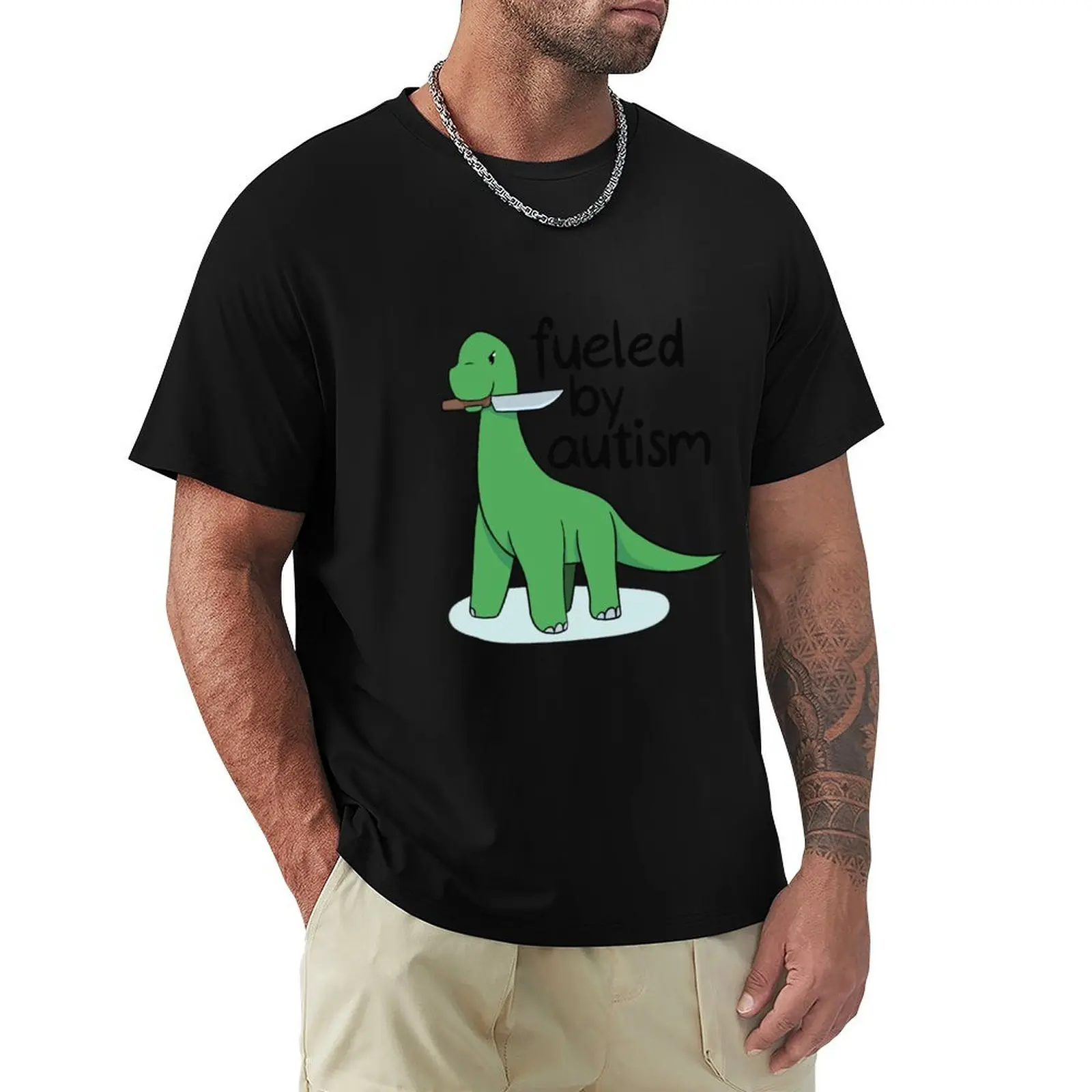 Fueled by autism Dino T-Shirt Utility Casual Work T-Shirt