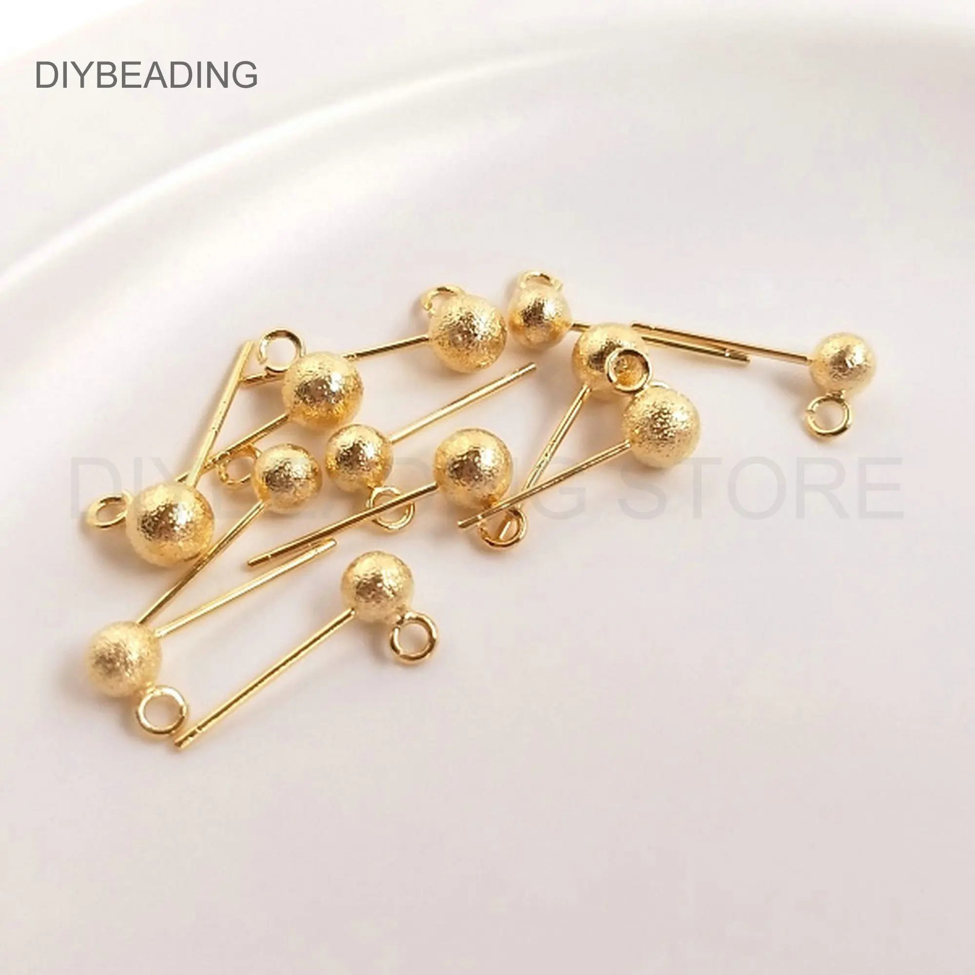 Ball Stud Earring Post Lots Supply 18K Gold Plated 925 Silver Ball Stud Earring Component With Loop for Earring Making (4/ 5mm)