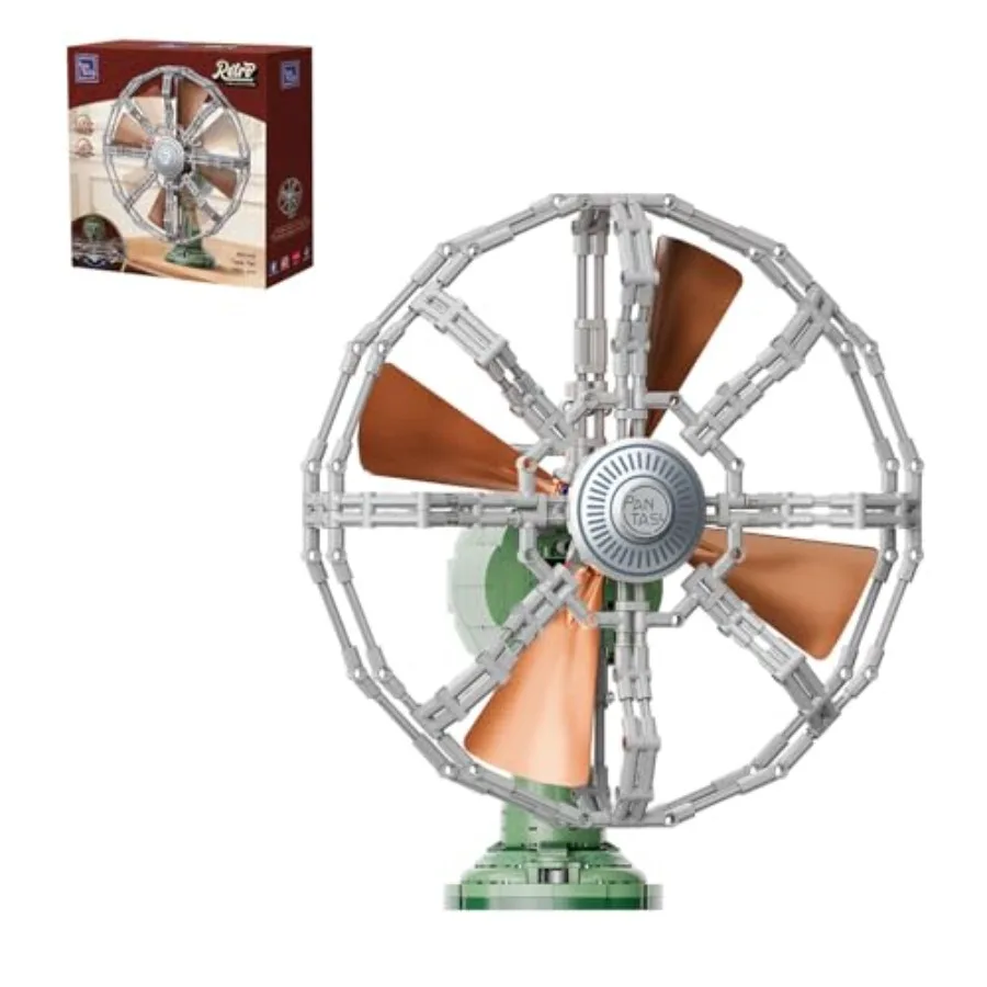 

Retro Building Set for Desk Display: Vintage Green Motorized Oscillating Mechanical Brick Fan Model Collectible Retro Decor for