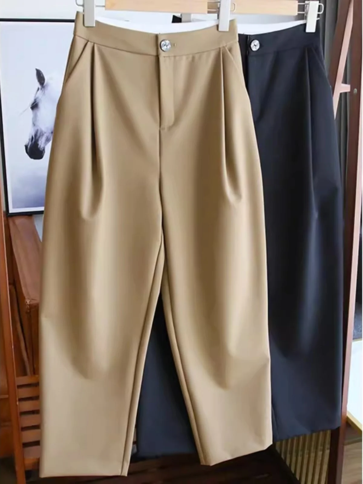 plus Size Women's Loose Harem Pants Straight Leg Suit Trousers for Pear Shaped Body High Waist Nine Points Carrot Pants