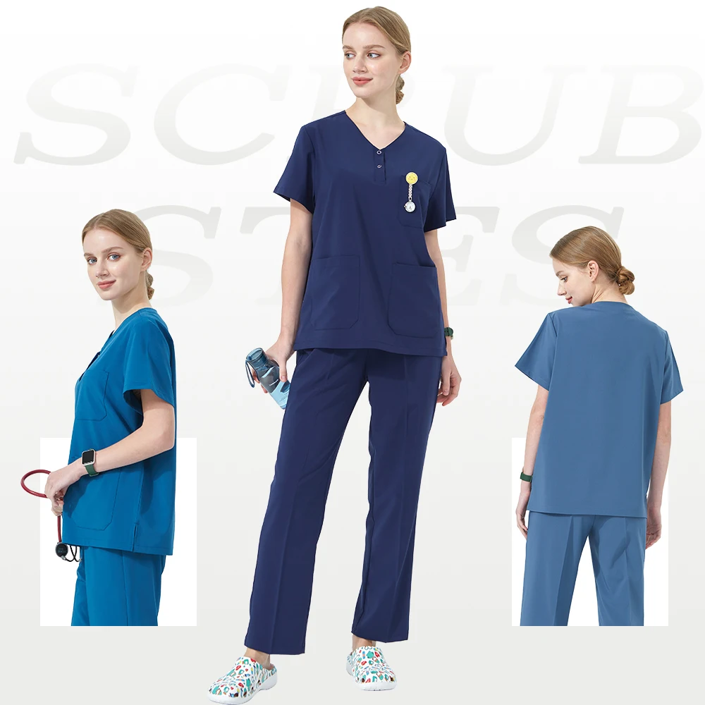 

V-neck Women Hospital Workwear Quick-dry Top Pants Medical Uniforms Sets Gynecology Doctors Nursing Scrubs Outfits S06-02