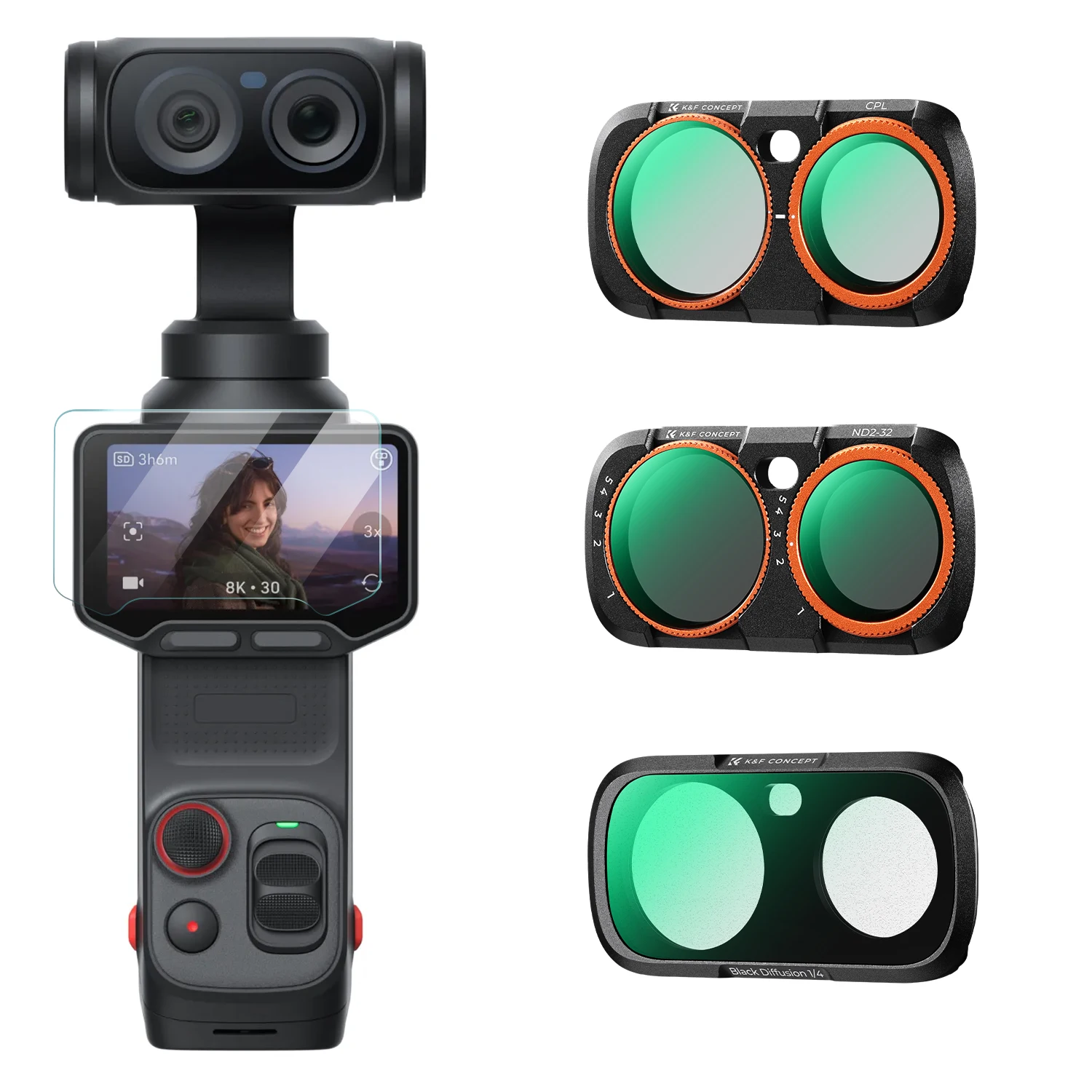 Filtro ND K&F Concept para Insta360 Luna Ultra, Filtro CPL 1/4, Filtro de Difusión Negra Variable ND2-32, Filtro para Cámara de Acción