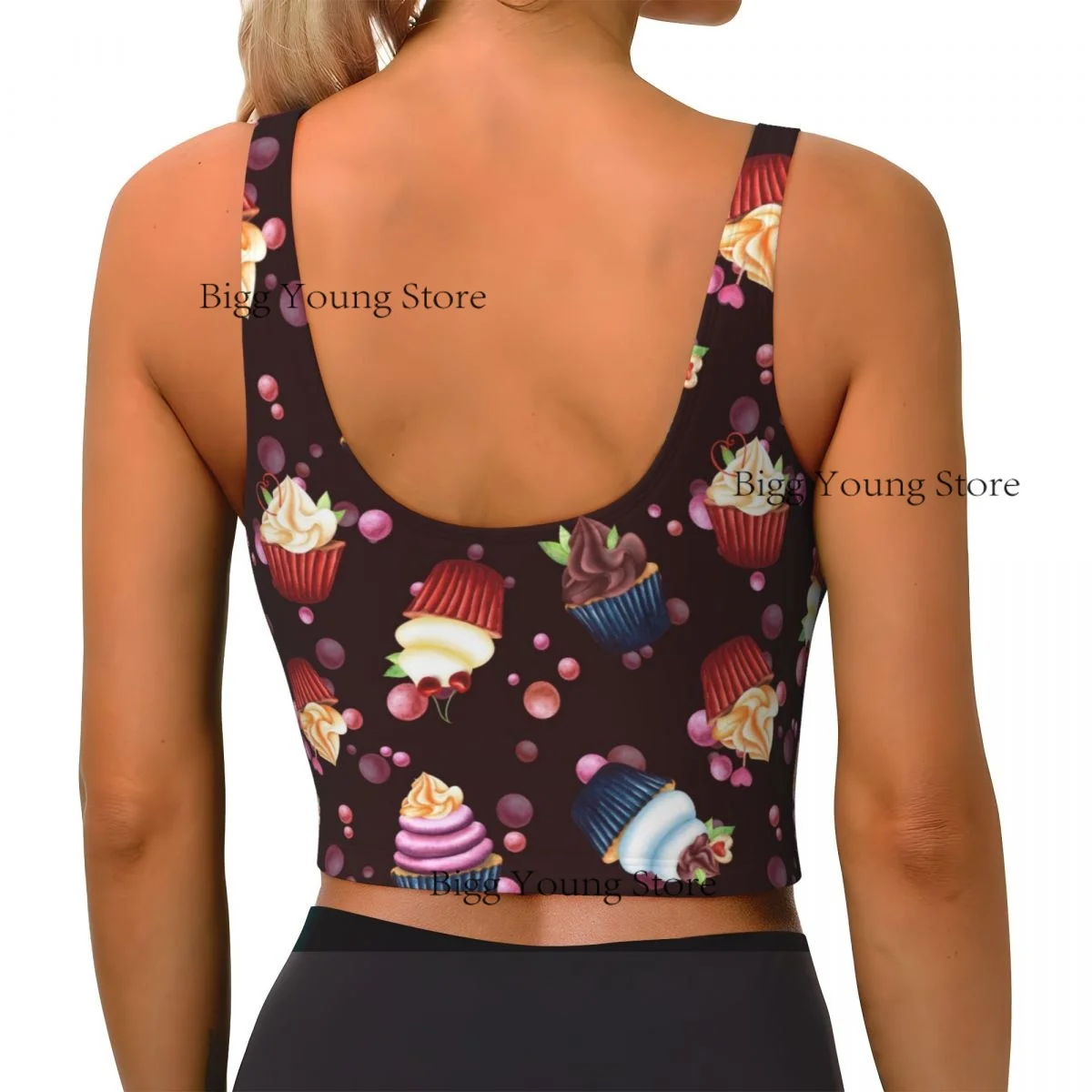 Yoga Vest Women Gym Sports Crop Tops Cupcakes Cherry Cookies Streetwear Workout Breathable Tank Top Female