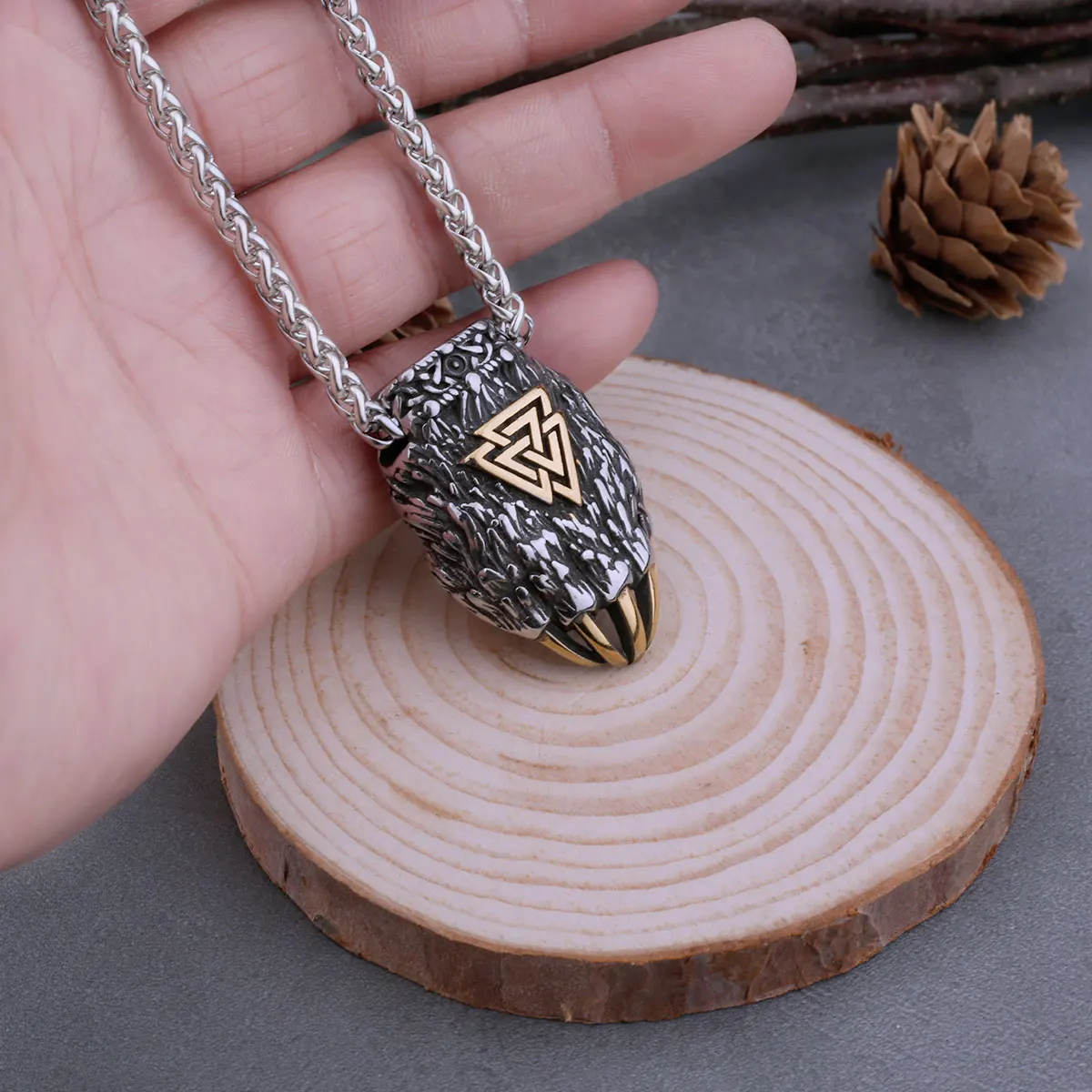 Men's Viking Bear Claw Stainless Steel Necklace Never Fade Wolf Valknut Celtic Rune Amulet Pendant Fashion Male Jewelry Gift