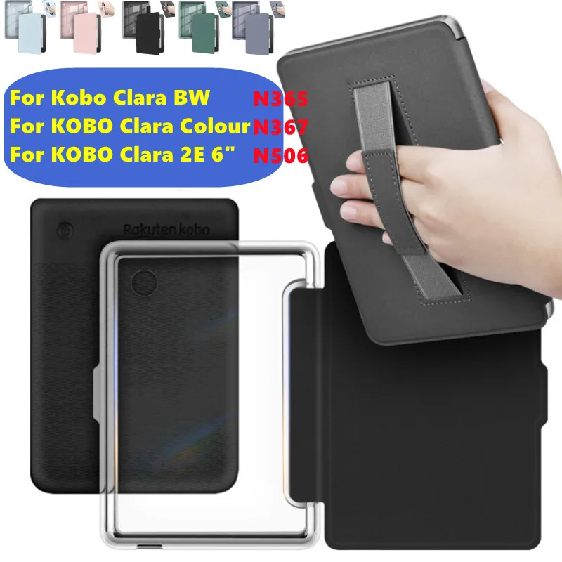 

HandStrap Case For Kobo Clara BW Colour 2024 2E 6'' Auto Sleep PU Leather Magnetic Cover Transparent Acrylic Case Ebook Funda