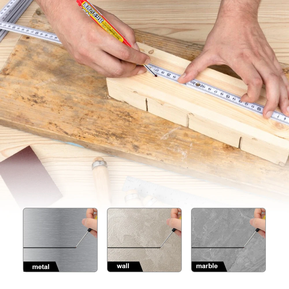 6 Stück Schwarz/Blau/Rot 45mm Spitze Langkopf-Markierstifte, Holzbearbeitung Bohr- und Fliesenmarkierstift Nachfüllbar, für Tiefenloch-Markierung – Detail 7
