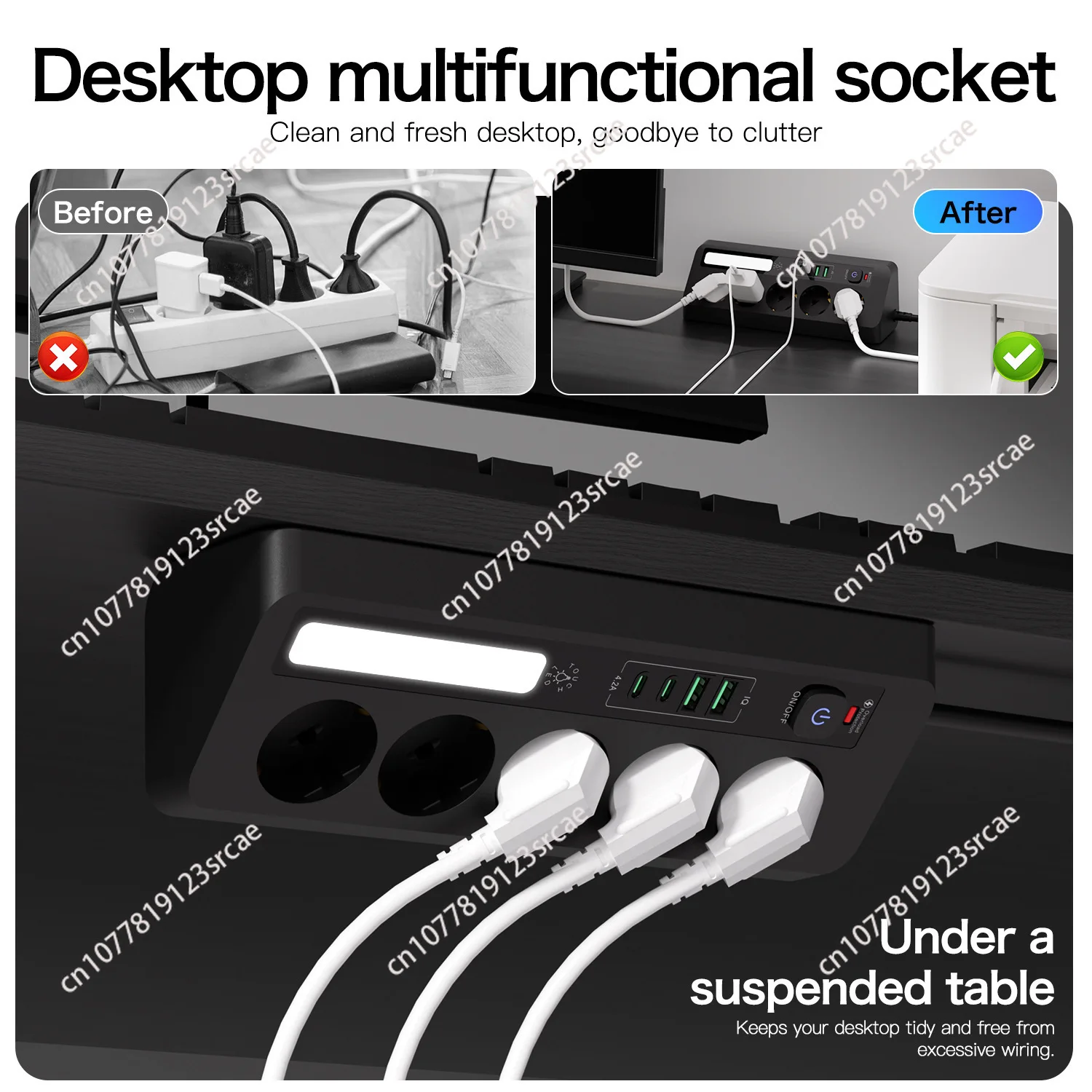 European extension cable triangular desktop corner socket touch three-color night light