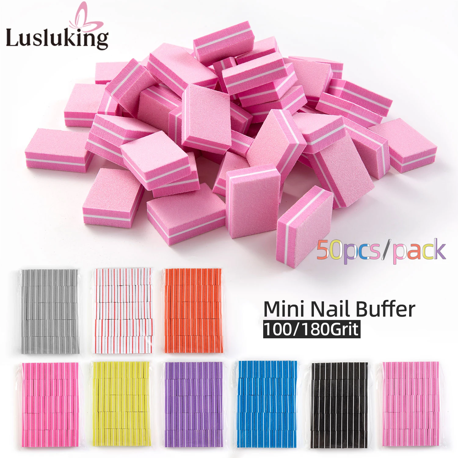 50pcs Lot Two-sided Mini Nail File Blocks Colorful Sponge Nail Buffer Block Nail Polishing Manicure Tools 100/180 Grit
