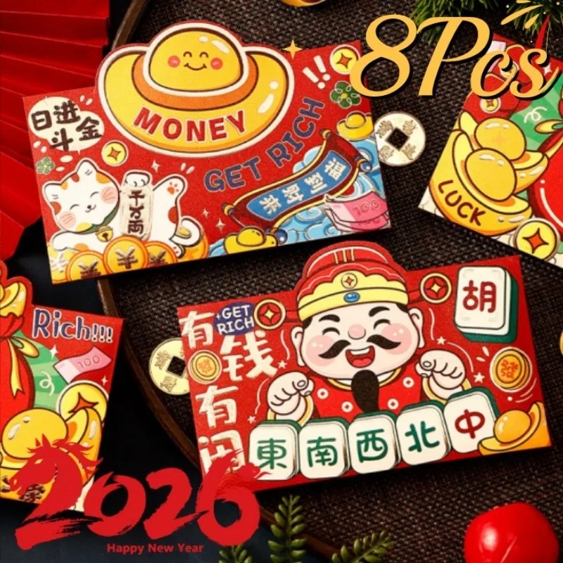 4–8 Stück 2026 kreativer roter Umschlag Angpao rotes Paket Sternzeichen Pferd Jahr Angpau Glücksgeldbeutel Neujahrsgeschenke