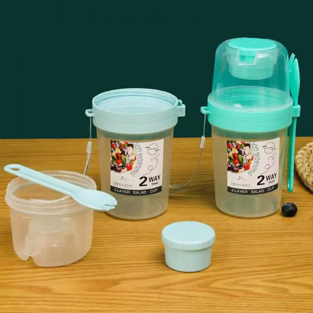 

Ланч-бокс для овощного салата, коробка для салата со средним слоем, Портативный Ланч-бокс для салата с двумя отделениями, вилка для школьного обеда для овсяной муки