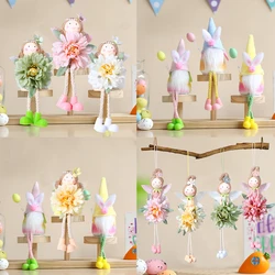 Easter Flower Fairy Ornaments Long legs Fairy Pendants Rabbit Ears Plush Gnome Dolls Decor Spring Easter Party Supplies Kid Gift