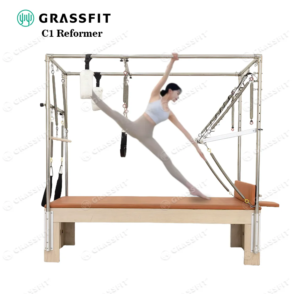 Wood Pilates Reformer Trapeze With 10 Springs Jump Board Sitting Box Wood Pilates Reformer Cadillac