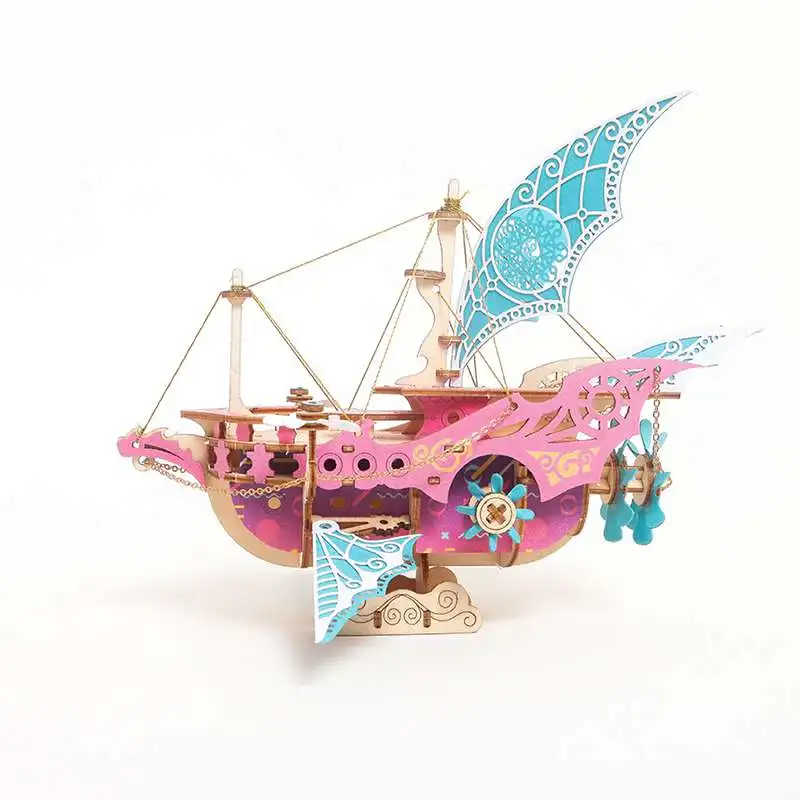 Bloques de construcción de madera, modelo de dirigible, trabajo hecho a mano, DIY, nave de fantasía de una mil y una noche, rompecabezas 3D de estilo chino, regalo para niños
