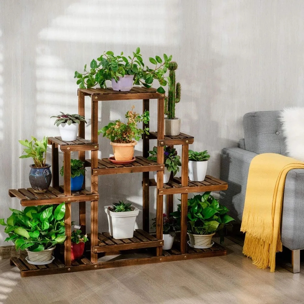 

Flower Rack Wood Plant Stand Wood Shelves Bonsai Display Shelf Indoor Outdoor Yard Garden Patio Multifunctional Storage