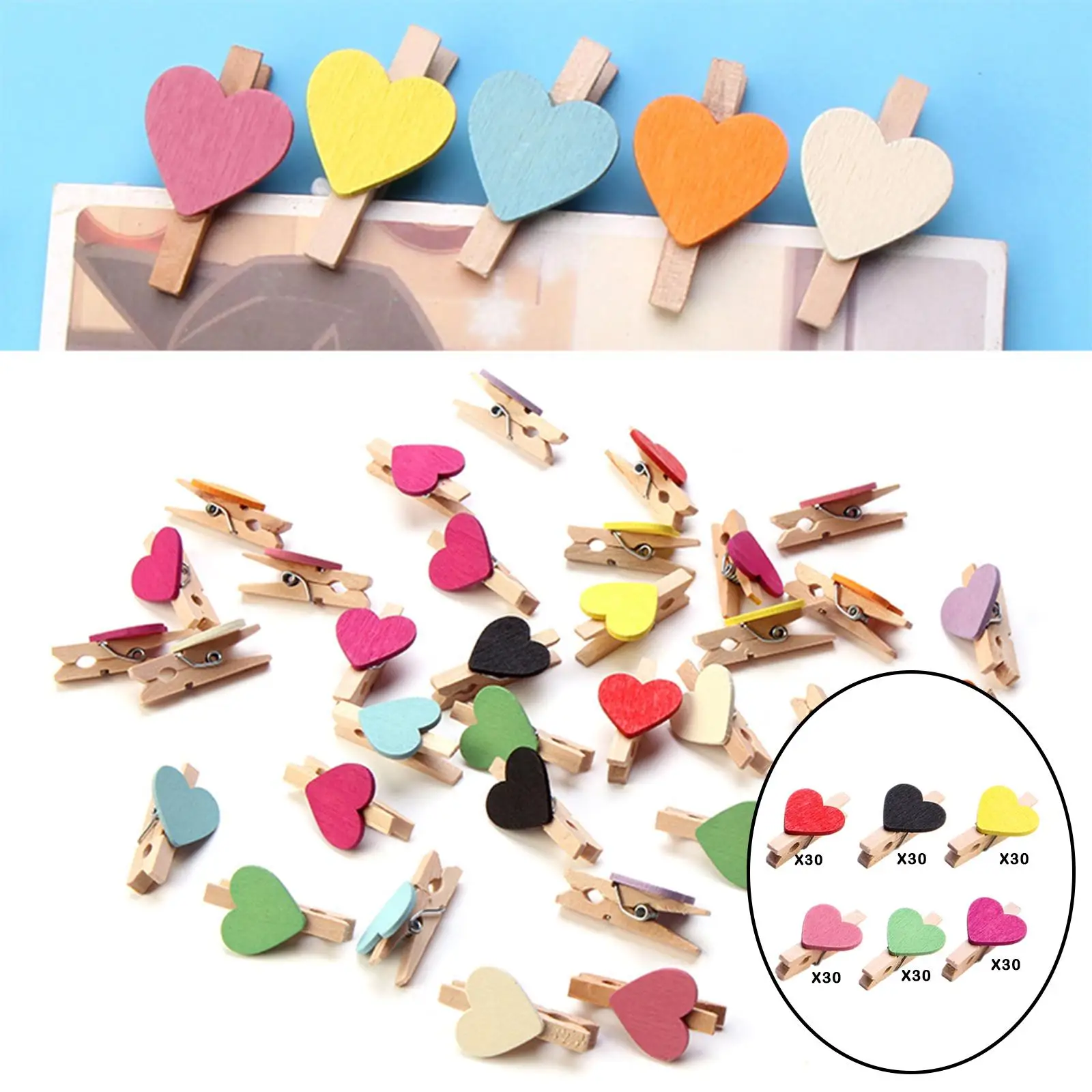 

30pc/lot Mini Photo Clip Colored Love Small Wooden Clip Photo Home Decoration Picture Hanging Crafts DIY