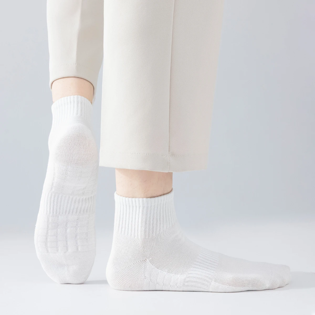 3 أزواج من الجوارب الرجالية القطنية للفصول الأربعة بلون سادة وبسيطة ومتعددة الاستخدامات على طراز الكلية مريحة وقابلة للتنفس #3
