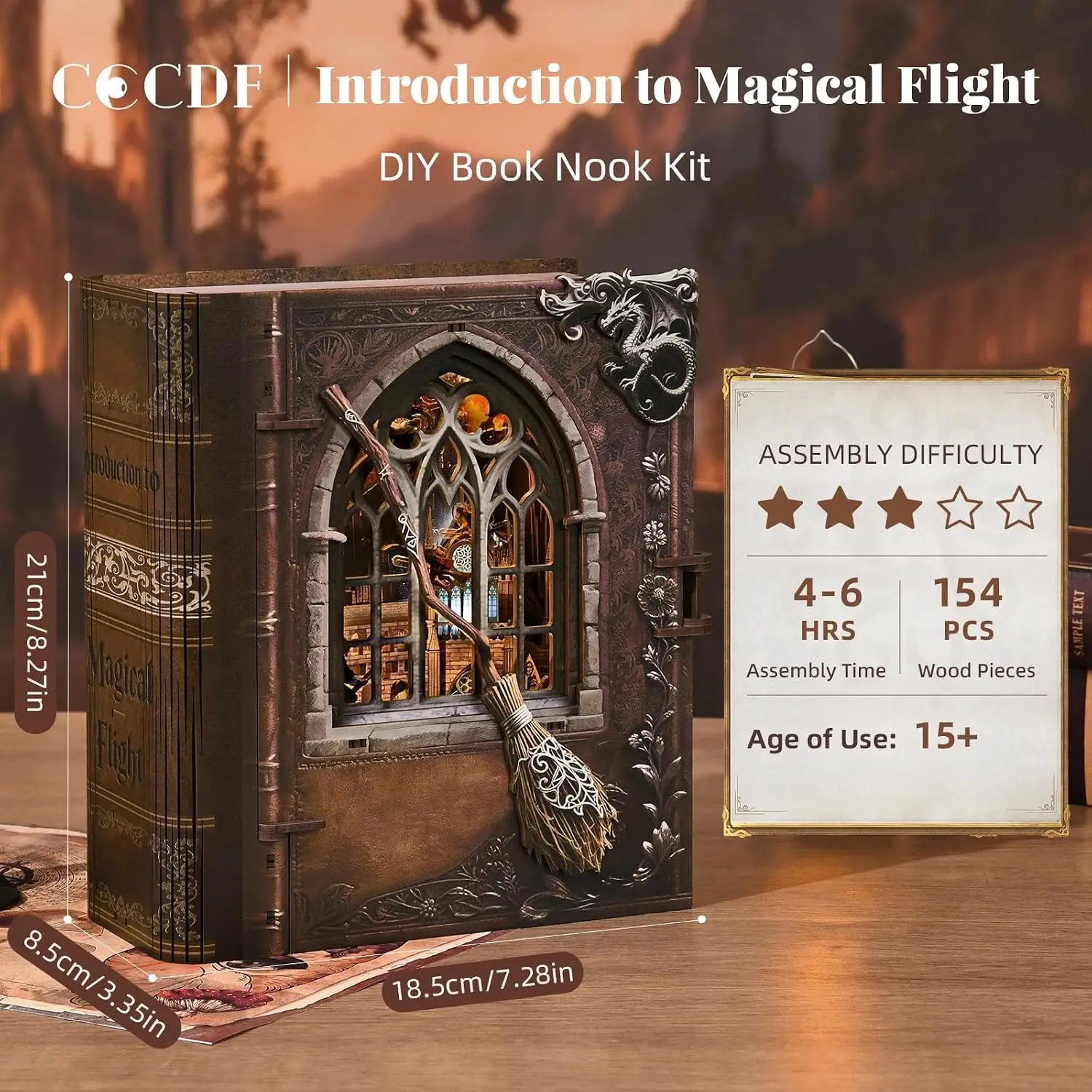 Introduction to Magical Flight Book Nook Kit, 3D Wooden Puzzle with LED | DIY Miniature Magic Book, Bookshelf Decor with Sensor