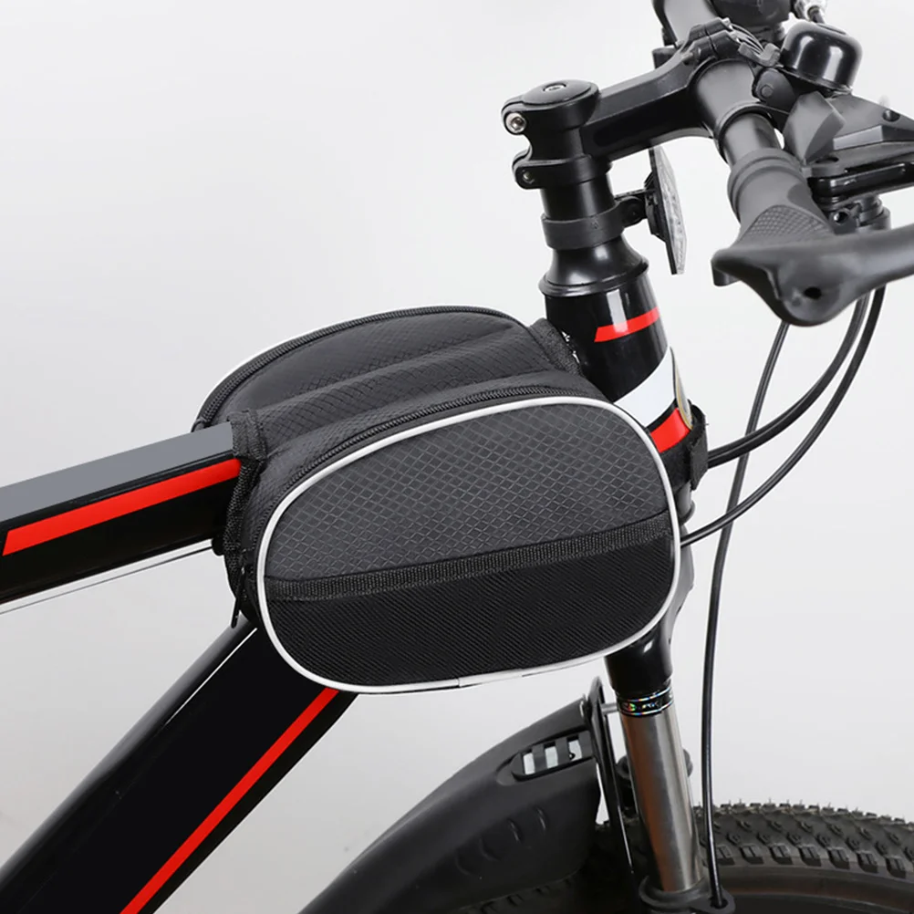 

Waterproof Bike Front Beam Bag With Zipper Oxford Cloth Lightweight Frame Storage Pouch For Cycling Handlebar Phone Tool