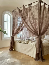Elegant Lace Palace Mosquito Net Three-door 1.5m/1.8m/2m Bed Curtain Girl Room Decoration Yarn Romantic Tents Bed Canopy Valance