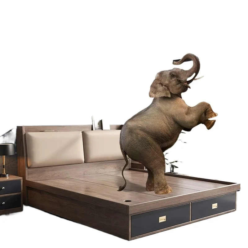 

Box bed simple double bed, high box storage bed, tatami board bed solid wood