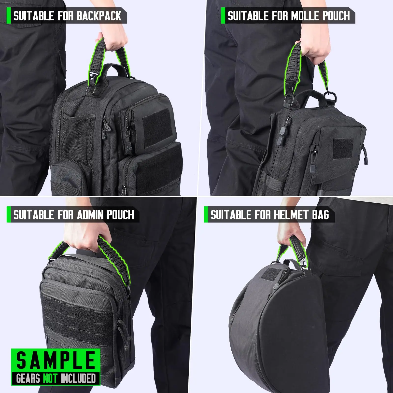 Ersatz-Paracord-Griff für Taktische Taschen, Langlebiger Gewebter Trageriemen mit Metallhaken, Universeller Molle-Rucksack-Wasserflaschenhalter – Detail 3
