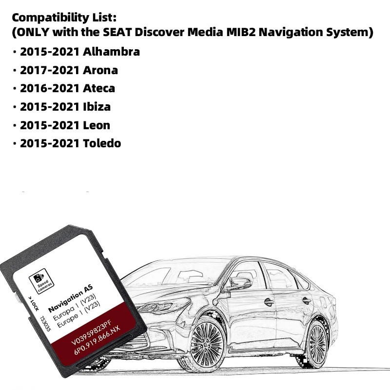 NAVINESA Cartes de navigation Navi 2026 pour Seat Leon AS V23 SD MIB2 Europe Livraison rapide avec autocollants anti-buée pour rétroviseurs 10