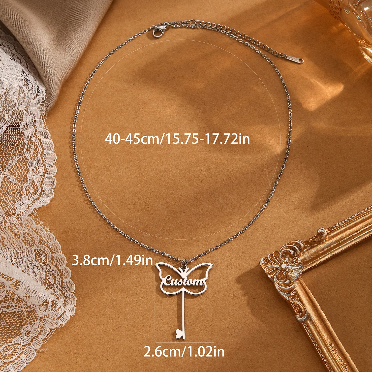 QIAMNI Personalized Butterfly Stainless Steel Custom Name Necklace for Women Girls Letter Angel Wings Key Pendant Choker Jewelry