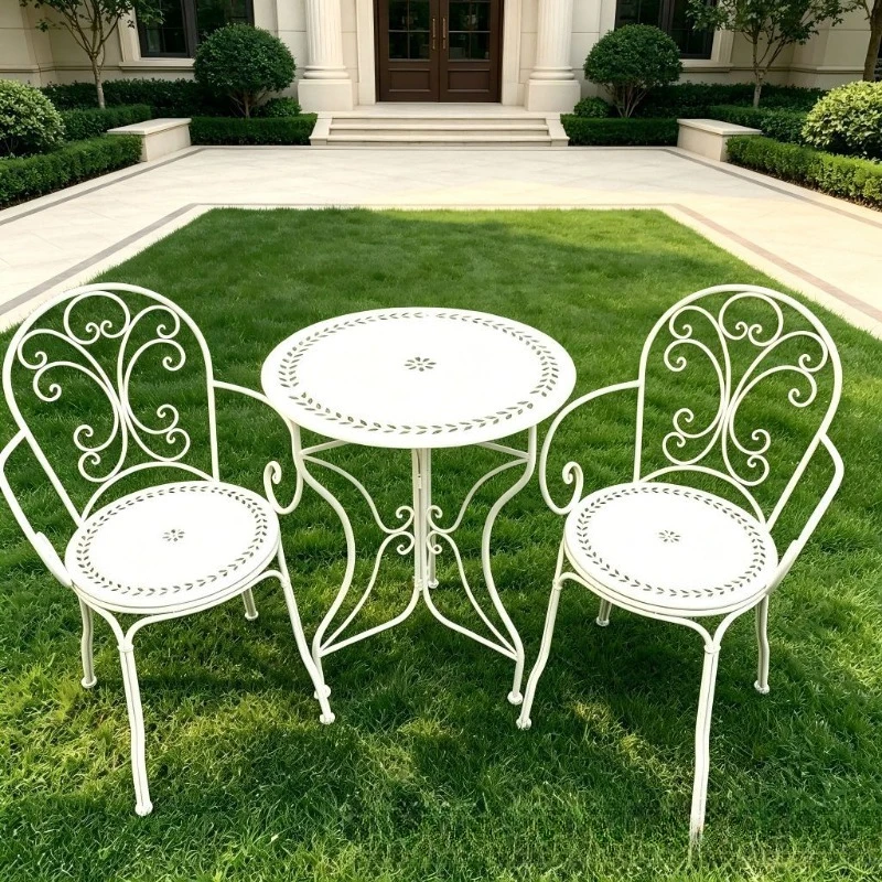 European Wrought Iron Table Chair 3-Piece Set, Outdoor Balcony Garden Leisure Furniture