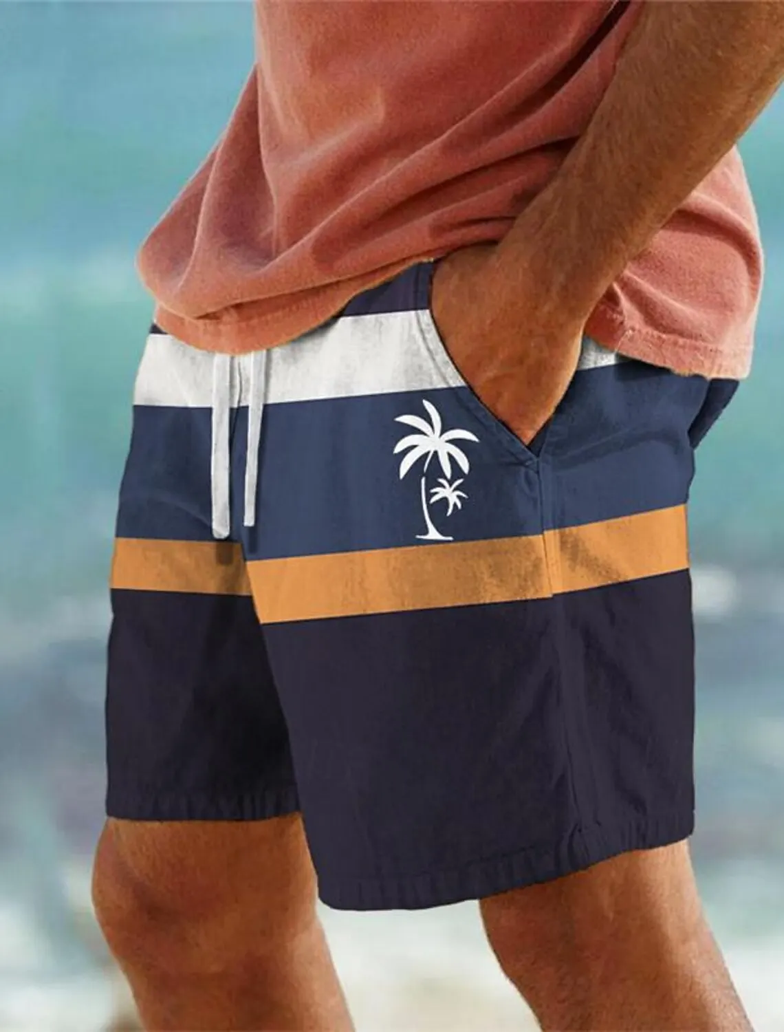 Men's Coconut Tree Striped 3D Print Beach Shorts Hawaiian Swimwear Men Surfing Casual Board Pants Swimsuits Trunks Man Clothing
