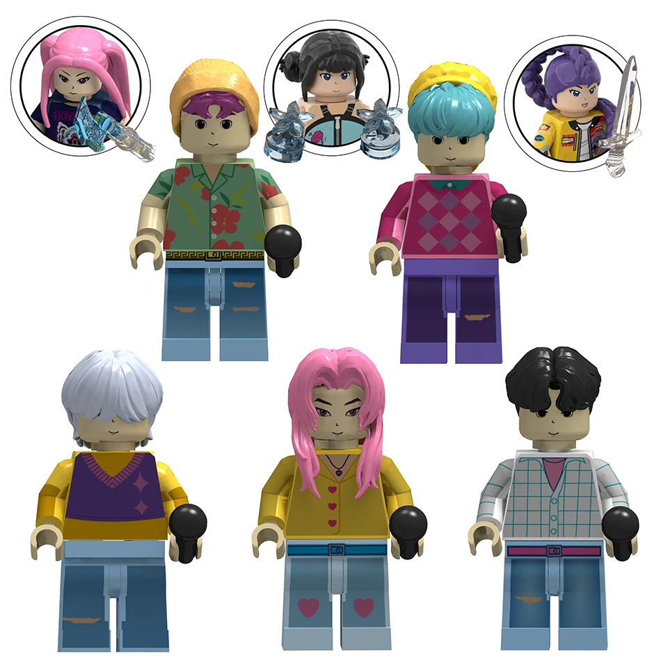 New KPOP Demon Hunters Cartoon Building Blocks Doll Kawaii Mini Action Figure Head Assembly Toys Children's Toys Christmas Gift