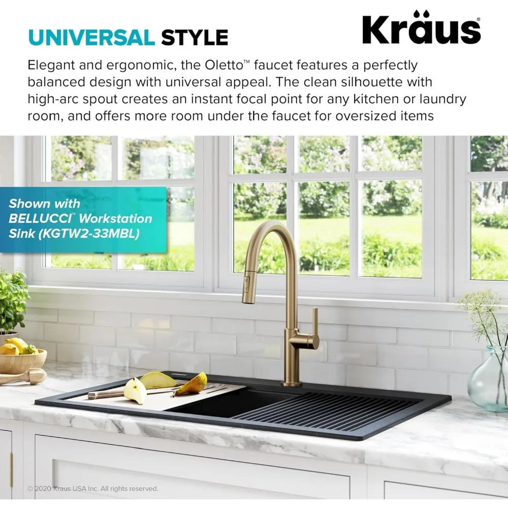 Kraus Oletto Single Lever Pull-Down Kitchen Faucet in Spotless Antique Champagne Bronze, Model KPF-2820SFACB