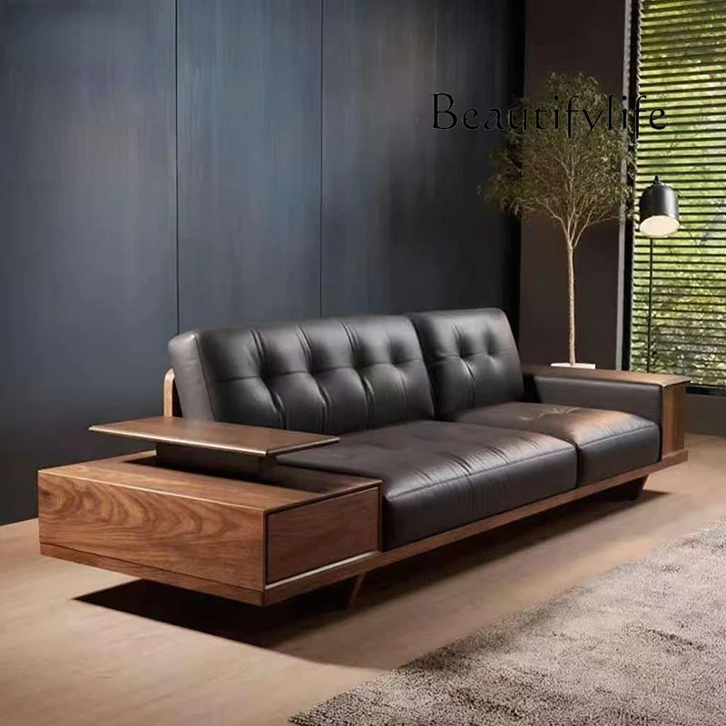 

Italian minimalist new solid wood Nordic simple sofa living room villa hotel high-end straight row