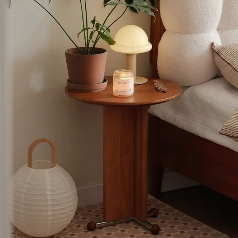 ‌ طاولة جانبية حديثة من منتصف القرن، طاولة نهاية أريكة من الخشب الصلب، طاولة قهوة مستديرة للشرفة، منضدة جمالية بجانب السرير لغرفة المعيشة