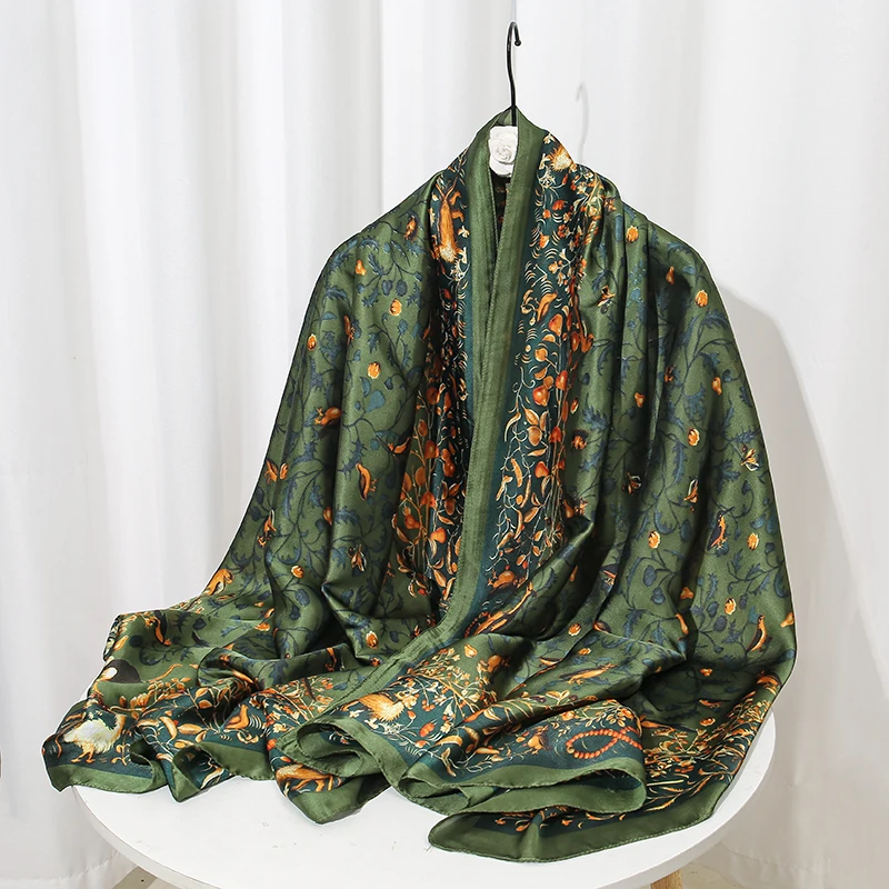 Printed Satin Shawl Geometric Cashew Polyester Scarf For Women Fashion Outdoor Sun Protection Cape 180*85cm